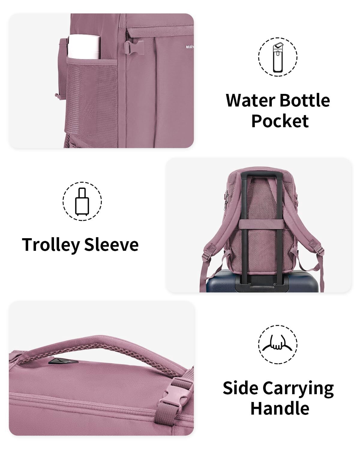 Small Laptop Backpack Travel Backpacks for Women Men, Small Carry on Daypack with Handle Water-Resistant Full Open Side, School Bookbag, 20L, Pink