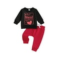 thumbnail image 2 of Loicainy Baby Toddler Boy Valentine’s Day Outfits 3 6 12 18 24 Months 2T 3T Long Sleeve Heart Letter Print Sweatshirt + Pants Clothes Set, 2 of 9