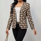 thumbnail image 5 of Chaquetas de traje estilo casual Chaqueta de traje con bolsillo y estampado informal de manga larga con cuello en V para mujer,blazer moda（Caqui， M), 5 of 5