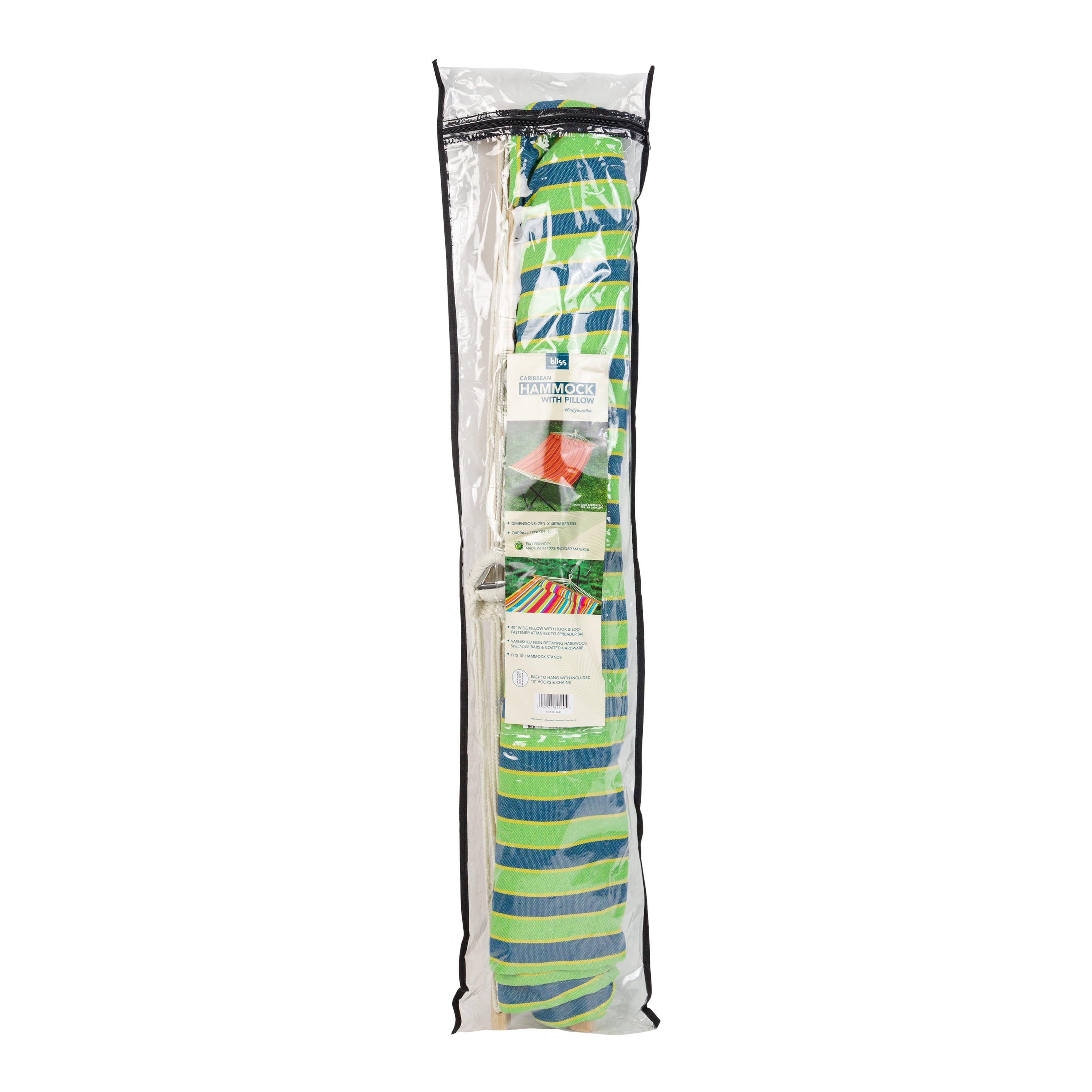 Bliss Hammocks Caribbean Hammock w/ Pillow - Mediterranean Stripe, 80" L x 48" W