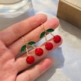 thumbnail image 2 of Pendientes con colgante de cereza para mujer, aretes de estilo central, temperamento retro, accesorios dulces y bonitos, 2 of 5