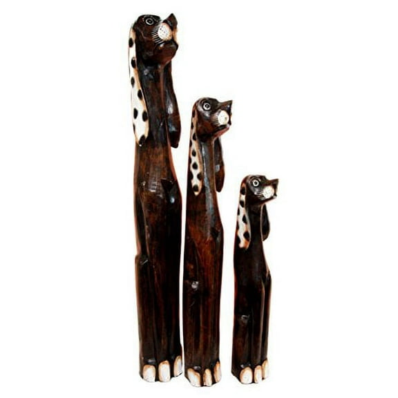 Balikraft Hand Made Wood Artisans "Anjing Tutul" Large Canine Hound Dog Family Set of 3 Decorative Figurines 38.5"H