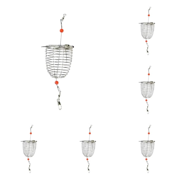 5PCS Stainless Steel Fishing Bait Cage Chum Basket Rig for Catfish, Rotating Bait Holder Feeder Trap for Freshwater and Saltwater, Fishing Tackle Accessories for Anglers