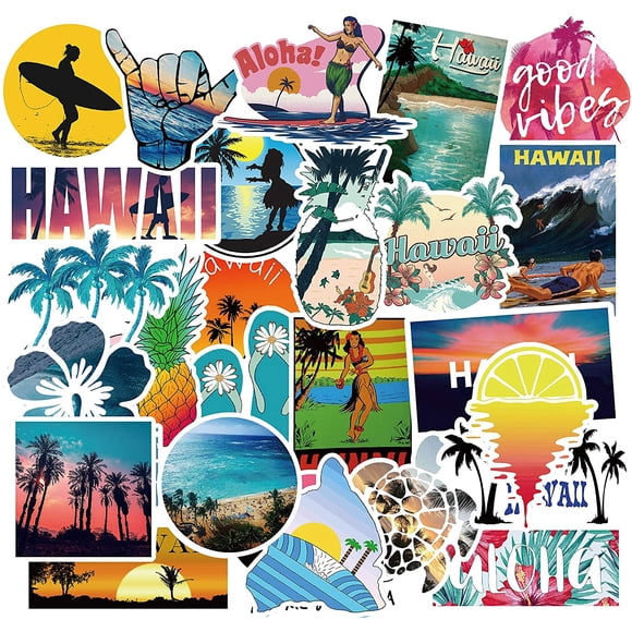 Vinyl Hawaii Stickers Pack 50 Pcs Surfing Decals for Laptop Ipad Car Suitcase Luggage Water Bottle Helmet