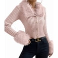 thumbnail image 3 of Women'S Sweaters Faux Fur Button Down Long Sleeve Fuzzy Rib Knit Cardigan Sweater Pink S, 3 of 10