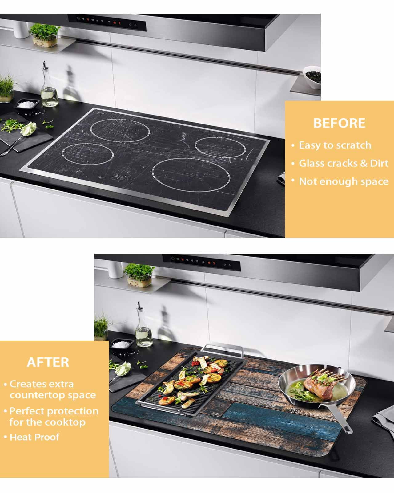 nqOlkjepod Large Induction Cooktop Protector Mat 24"x21", Vintage Wooden Stove Top Covers for Electric Stove, Farmhouse Retro Shabby Wood Decorative Stove Burner Cover Mats, Glass Top Stove Cover