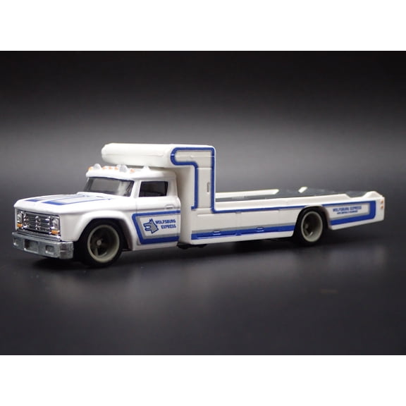 Open Box VINTAGE RACING FLATBED CAR HAULER TRUCK WHITE 1/64 SCALE DIECAST MODEL CAR