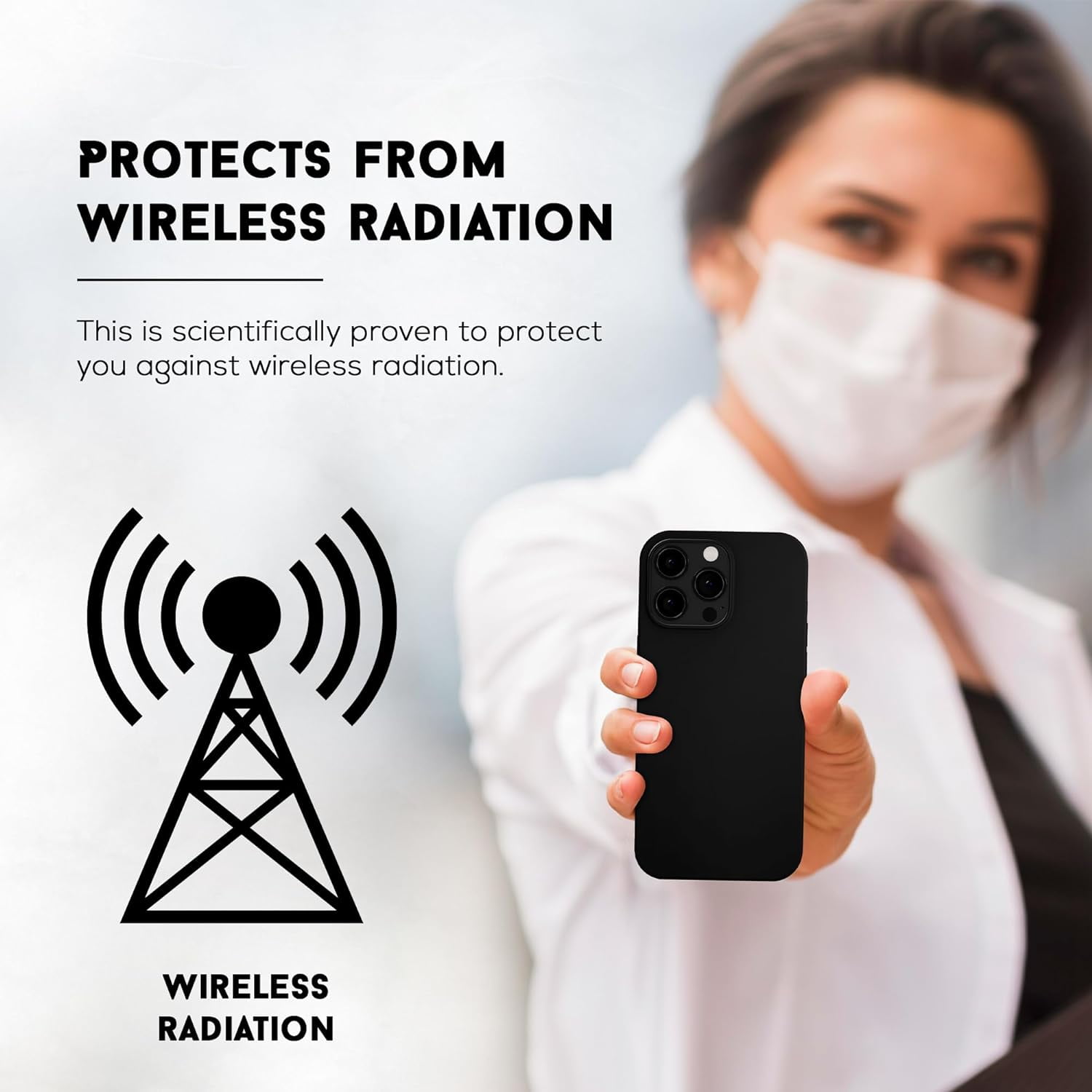 RadEnergy EMF Protection Phone Case for iPhone 16 Pro, Liquid Silicone, Shungite, Black