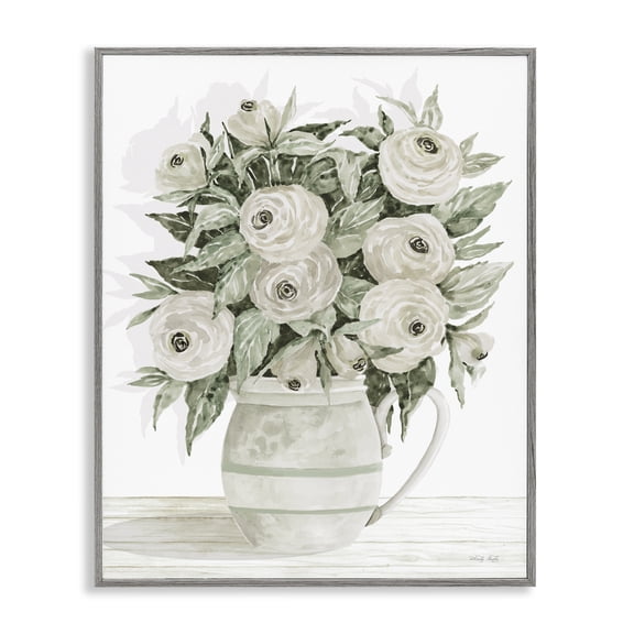 Stupell Industries Shabby Chic White Ranunculus Blossoms Flower Vase Gray Framed Giclee Art, 16 x 20, by Cindy Jacobs