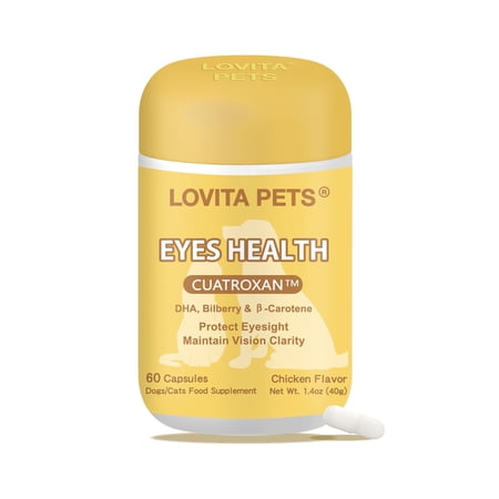 LOVITA Eye Care for Pets – Supports Vision Health & Clarity for Dogs & Cats – 60 Chicken-Flavored Capsules