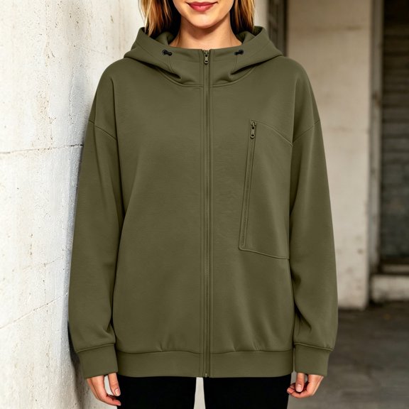 SSZMDLB Women Plus Size Hooded Sweaters Fall Winter Long Sleeve Zip Up Casual Loose Fit Blouses Soft Fleece Pullover Tops, Army Green L