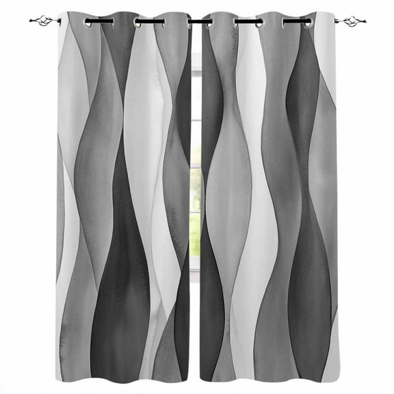 Fsddascl Gray Stripes Blackout Curtains for Bedroom/Living Room, Thermal Insulated Kitchen Curtains, Vintage Farmhouse Greyish Ripple Pattern Grommet Darkening Window Treatment Drapes 52"x63"x2