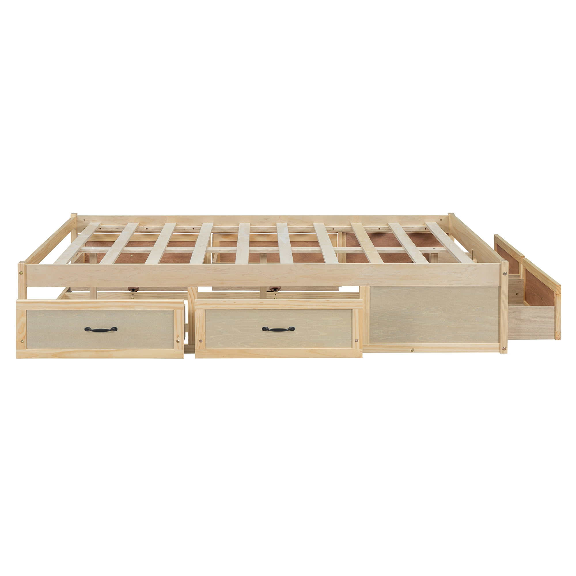 Euroco Wood Full Size Platform Bed with 6 Drawers for Kids Teens Adults, Antique Natural