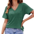 thumbnail image 3 of Short Sleeved Women V-Neck Solid Color Loose T-Shirt Tops, 3 of 5