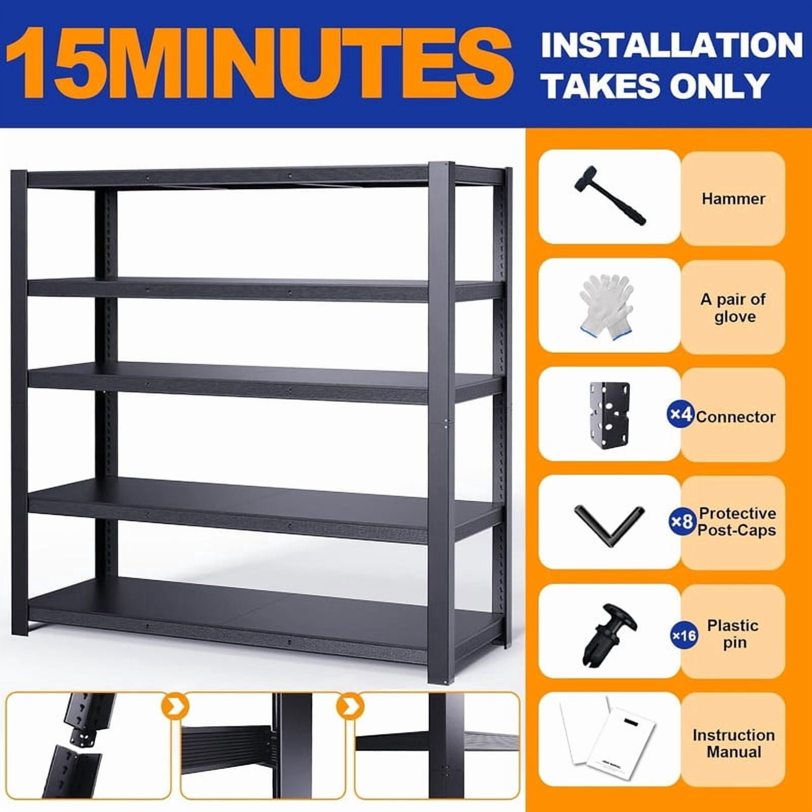 Garage Shelving Unit, Heavy Duty Storage Shelves, Adjustable Metal Rack, Industrial Shelving