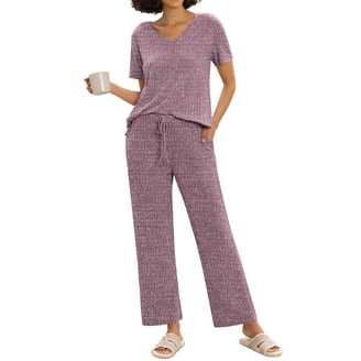 qolati Womens Silk Pajama Sets Soft Satin Furry Trim Button Down
