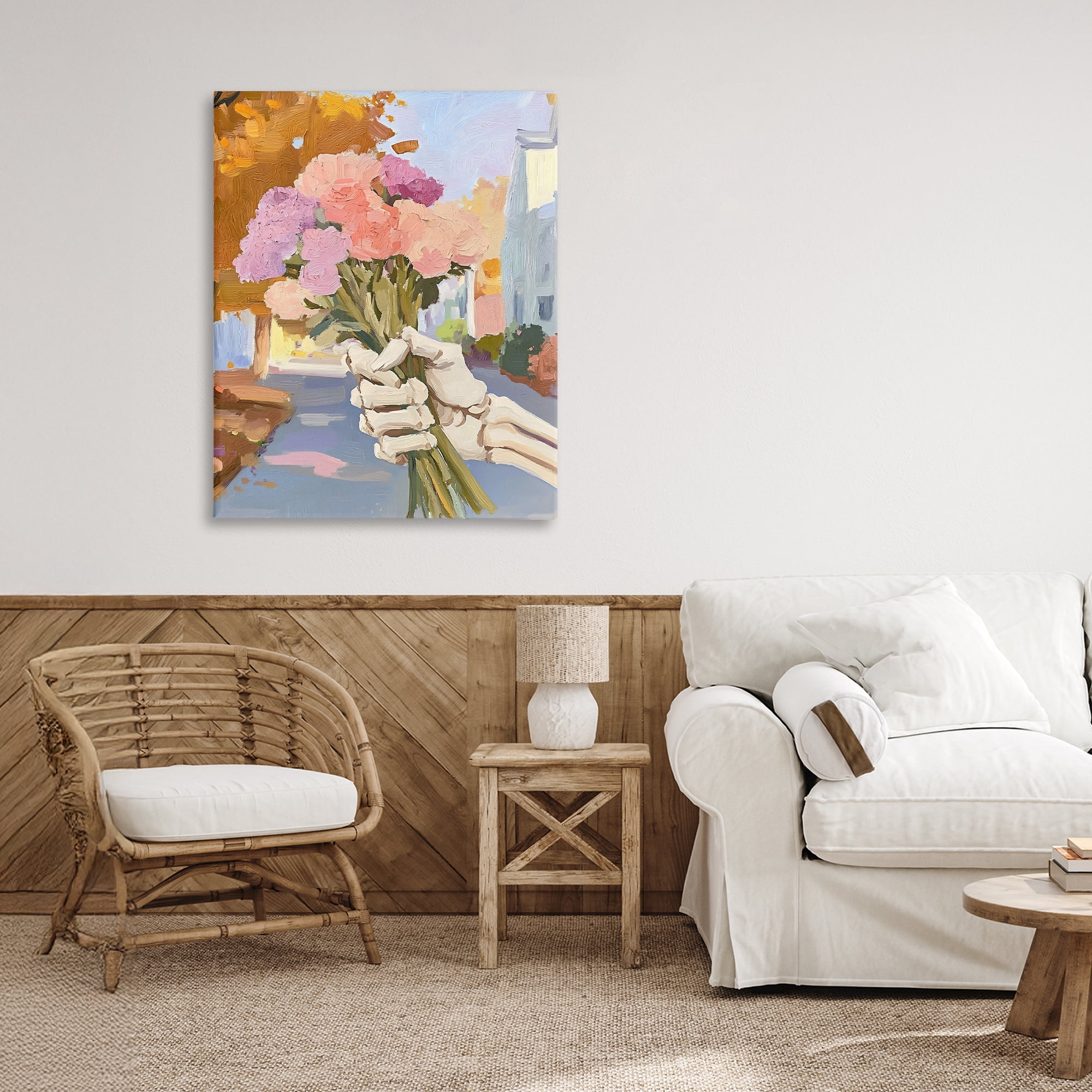 Stupell Industries Skeleton Hand Holding Flowers Canvas Wall Art, design by The Prints Vibe