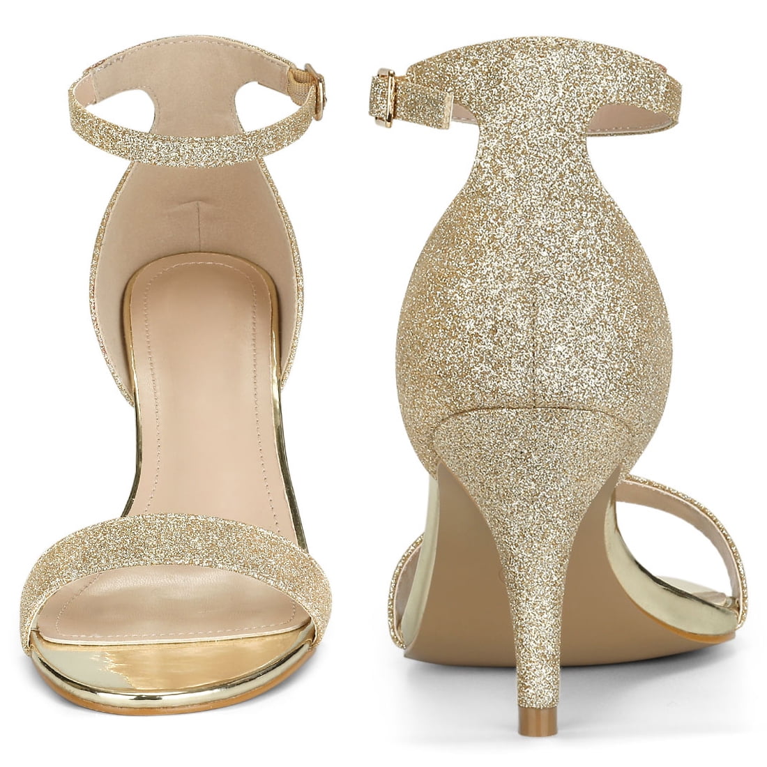 Unique Bargains Women's Sandals Ankle Strap Stiletto Heels Glitter Sandals