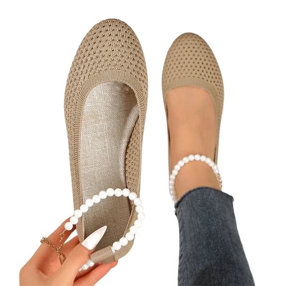 Willtoo Women's Flats Slip On Pearl-Embellished Go Walk Shoes for Women Comfortable Walking Sneakers Knit Low Wedge Dressy Ballet Shoes