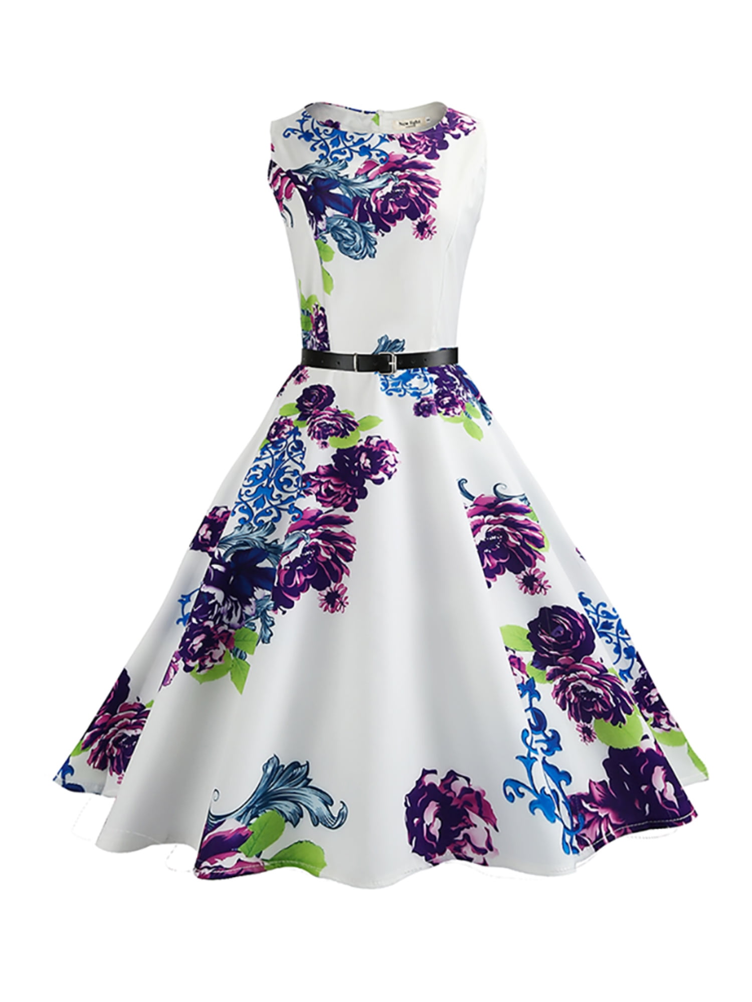 Women's Vintage Style Dresses 1950s Floral Tea Dress Sleeveless Party ...