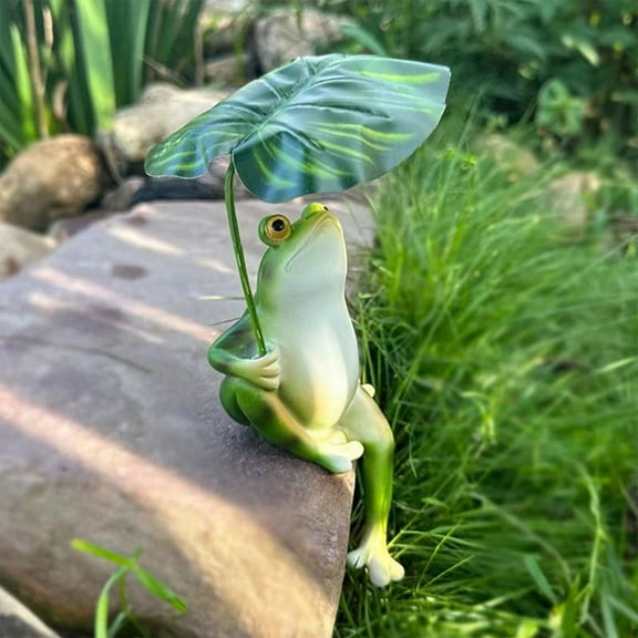 Frog Statue for Garden,Umbrella Frog Figurine,Green Frog Figurine for Outdoor Decor Yard and Garden Decoration,Funny Cute Frog Garden Decor,Sculpture Statue for Home Office Tabletop Bathroom Decor