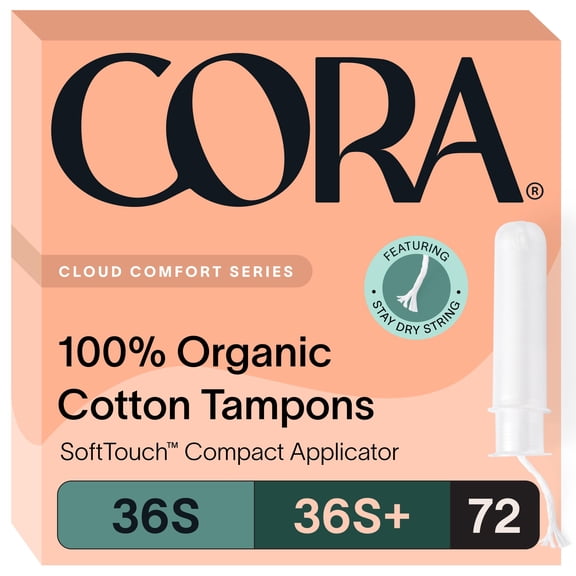 Aplicador orgánico Tampon Cora, paquete múltiple, 36 Super y 36 Super Plus