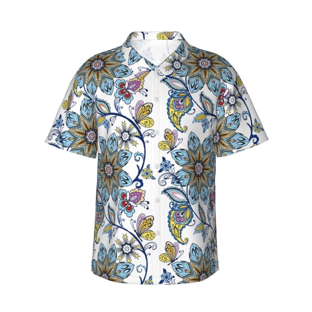 Balery Flowers and Butterflies Camisas hawaianas de manga corta para hombre, camisas playeras de corte holgado, camisas de vacaciones con botones,3X-Large