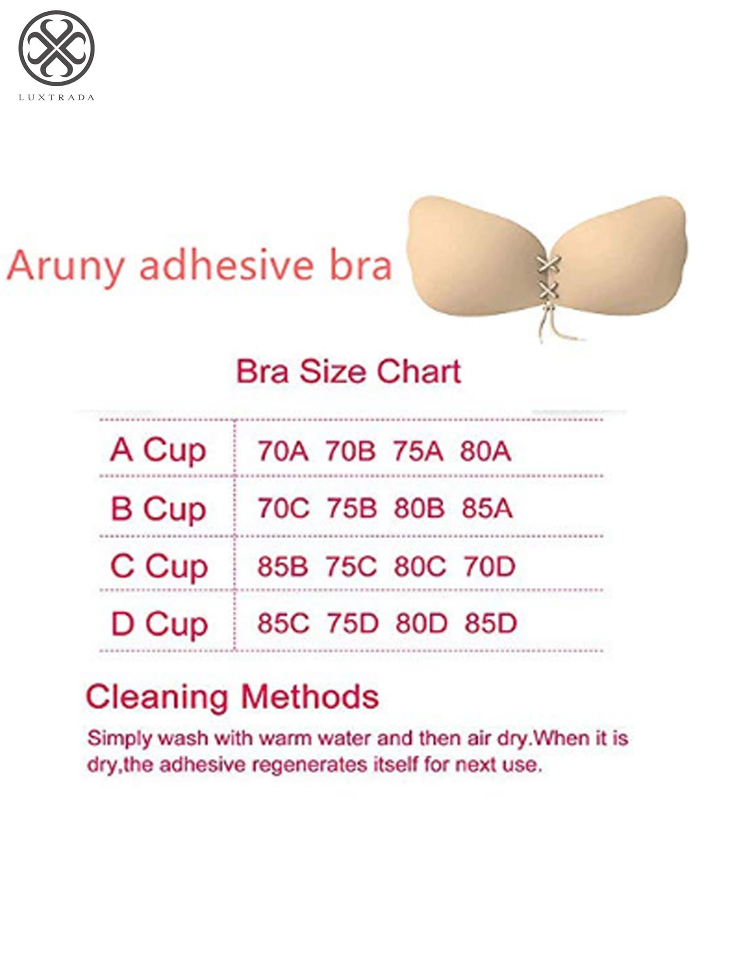 Luxtrada Strapless Sticky Bra Self Adhesive Backless Push Up Bra Reusable  Invisible Silicone Bras for Women Skin,B Cup 
