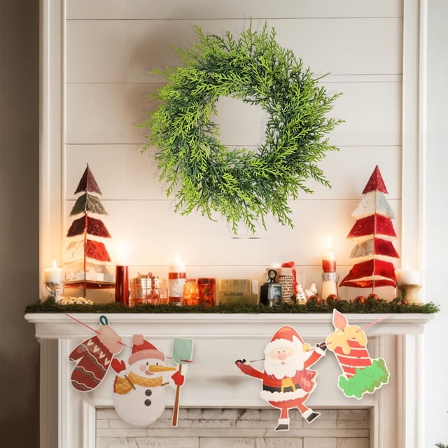 EGNMCR Simulated Needles And Rings Decorative Flower Garlands Door Hanging Windows Border Holiday Decorations Christmas Plants Plastics simulation leaf wreath