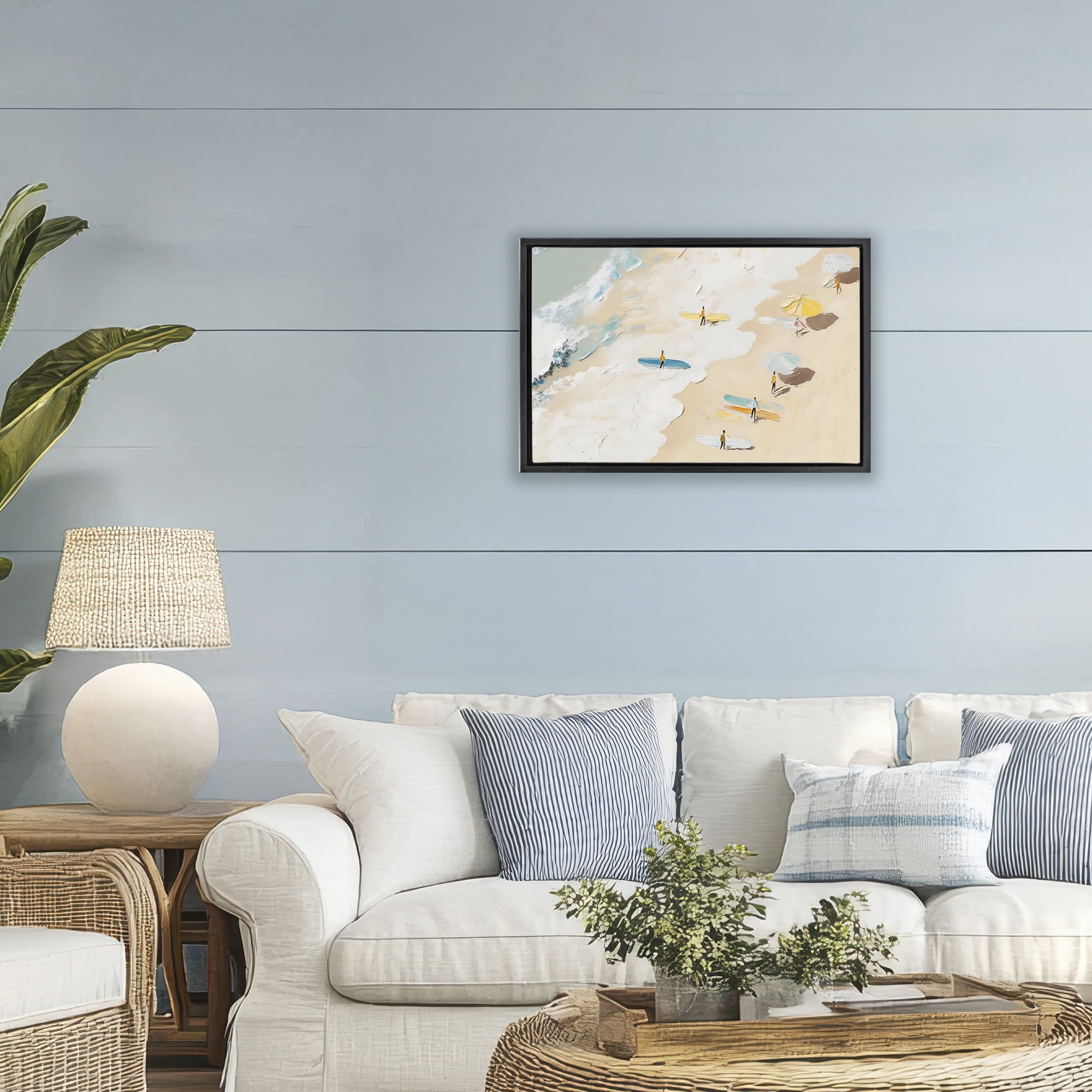 Stupell Industries Beach Surf Summer Scene Black Framed Floater Canvas Wall Art, design by LSR Design Studio