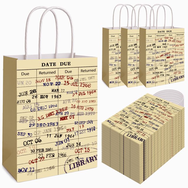 Bolsas de papel FOGWOWO Vintage Library Date Date Date Date, 36 unidades