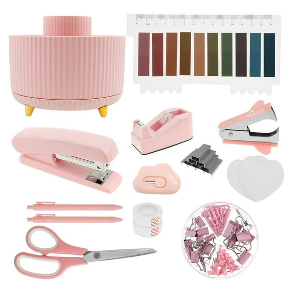 Ikoopy Office Supply Set Practical Desk Accessories Set Portable Desk Office Supply Set Convenient Office Desk Accessories with 360° Pen Holder Staples Scissor for Office Home