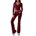 thumbnail image 2 of LYMAYTER Women Fashion Suit Long Sleeve V-Neck Sweatsuit Sets Fold Over Flare Pants Tracksuits Sets XS-XL, 2 of 9