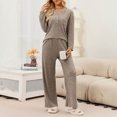 thumbnail image 5 of Usloyux Women's 2 Piece Lounge Set V Neck Long Sleeve Pullover Top and Wide Leg Pants Matching Tracksuit Outfits with Solid Casual Style, Khaki S, 5 of 8