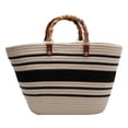thumbnail image 1 of Bolso Tejido Retro Algodón A Rayas Gran Capacidad Bolso Playa Mano Francés Imitación Bambú (estilo 1) Rayas Blancas Y Negras, 1 of 9