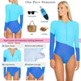 thumbnail image 3 of RELLECIGA Women's Rash Guard Long Sleeve UV Protection Women Tummy Control Zipper One Piece Swimsuit Sexy Monokini Bathing Suits Color Block Size XL, 3 of 10