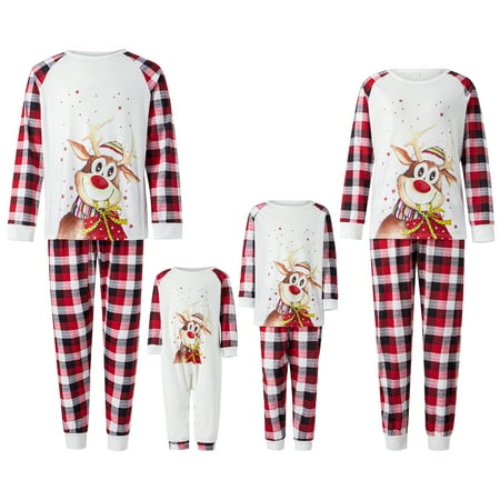 

AMILIEe Christmas Matching Family Pajamas Women Men Plaid Deer Cotton Pjs Elk Sleepwear