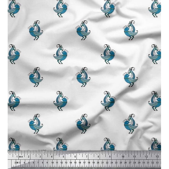 Soimoi Viscose Chiffon Fabric Bird Block Print Fabric by The Yard 42 Inch Wide