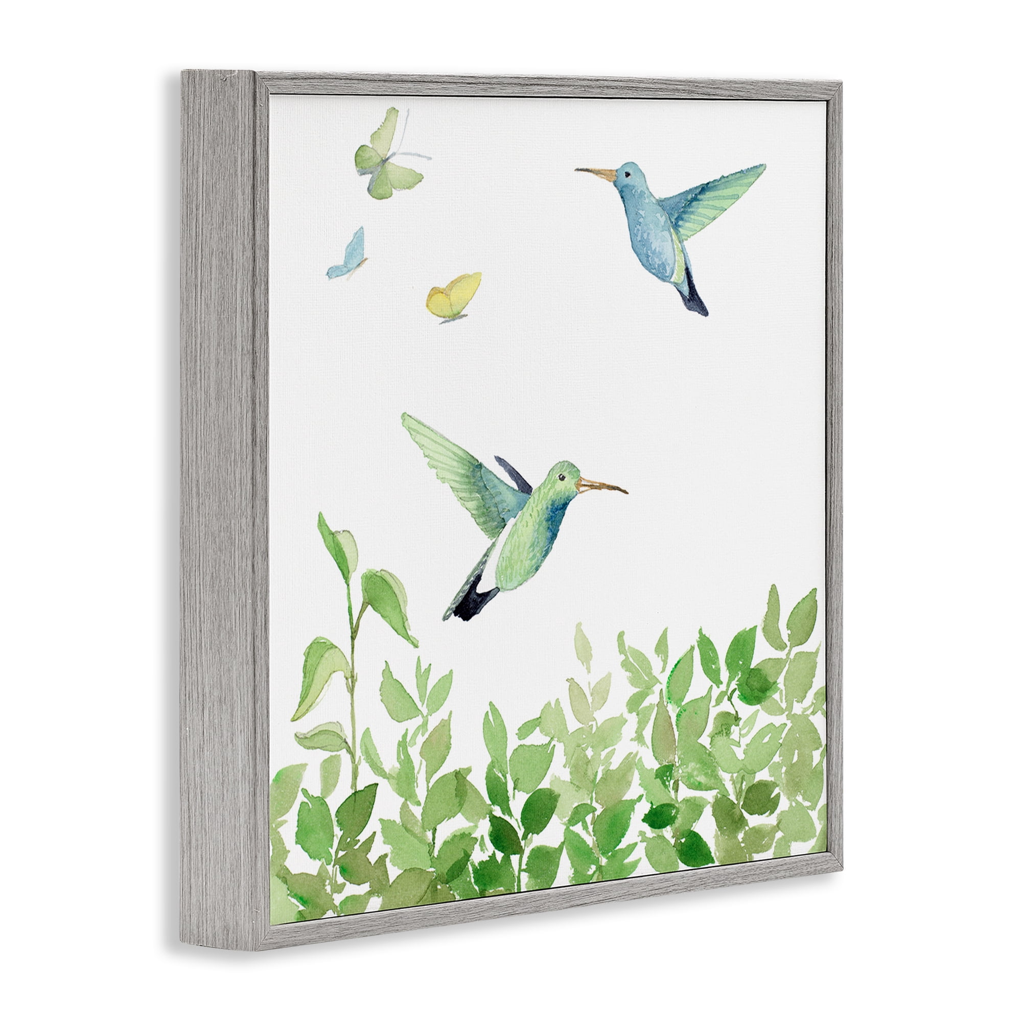 Stupell Industries Spring Hummingbirds Scene Animals & Insects Painting Gray Framed Art Print Wall Art, 24 x 24