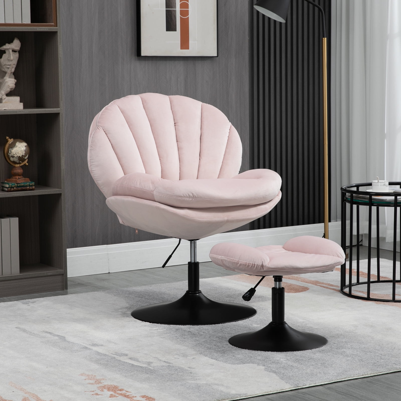 Swivel Accent Chair with Ottoman Modern Velvet Tufted Lounge Chair with