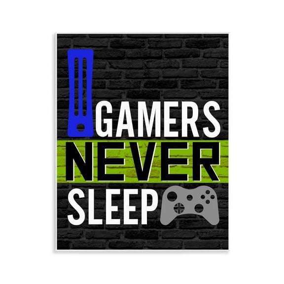 Stupell Industries Gamers Never Sleep Typography Painting Unframed Art Print Wall Art, 11 x 14
