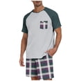 thumbnail image 2 of TKKCS Mens Plaid Pajama Sets- Lightweight Sleepwear Crew Neck Short Sleeve and Shorts Lounge Sets With Pockets Green Size 5XL, 2 of 5