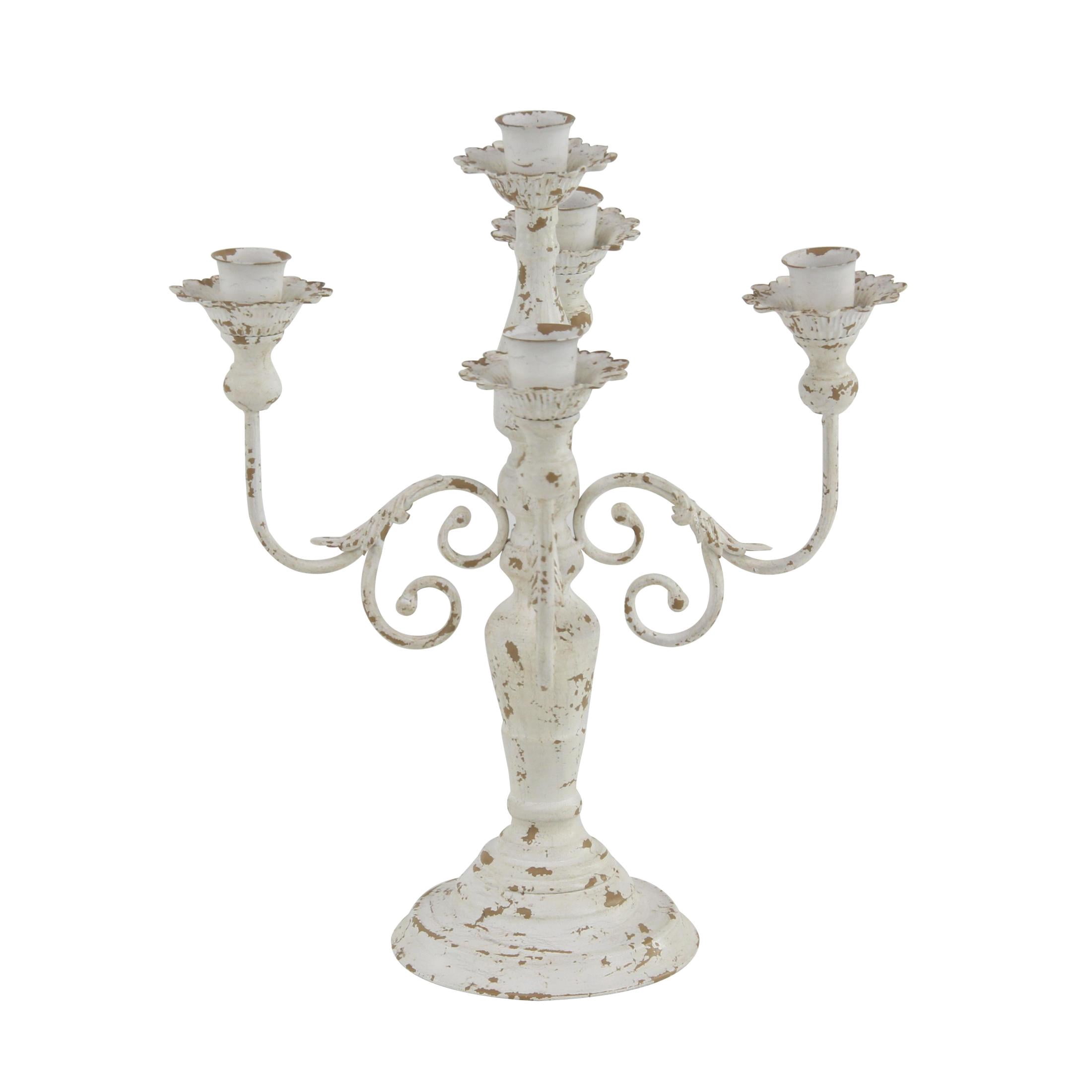 DecMode 5 Holder White Metal Scroll Candelabra