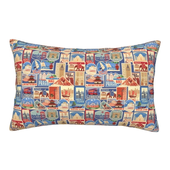 Rateoe Set Of Travel Vintage Pattern Pillow Covers with Invisible Zipper(Pillows are not Included) Standard Pillowcases-14"x20"