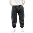 thumbnail image 6 of Boys' Denim Jogger Jeans, Solid Color Elastic Waist Cuffed Design, Functional Side Pockets, Loose Fit Daily Wear, Kids 2‑13 Years, Boys' Jeans Black 9-10 Years, 6 of 6