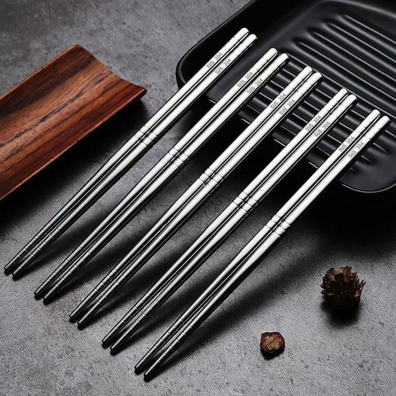 RKZDSR Reusable Stainless Steel Chopsticks - Lightweight 304 Metal Chopsticks in Multicolor. Dishwasher Safe - 1 Pair (Silver).
