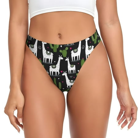 Thongs for Women - llama alpaca cactus heart black No Show Seamless Womens Thongs Underwear  Stretch G String Thongs for Women  Ladies Breathable Kawaii Thong Bikini Panties Briefs