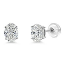 Gem Stone King 14K White Gold IGI Certified Lab Grown Diamond Stud Basket Setting Earrings | 2.00 Cttw | Oval Cut Each 1 Ct | E-F Color | VS1-VS2 Clarity | Gold Earrings for Women Men