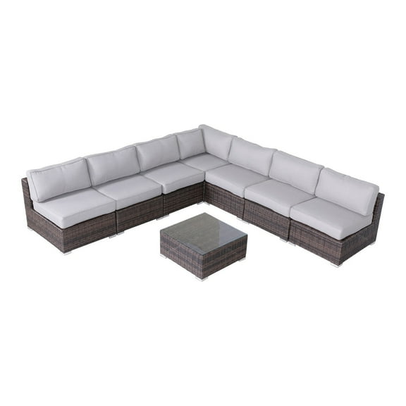 Living Source International 8-Piece Sectional Set with Cushions in Brown/Gray