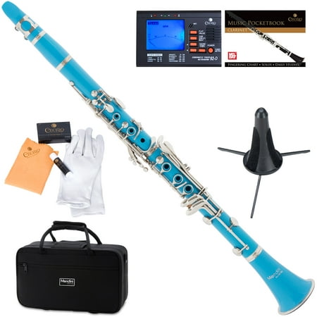 Mendini by Cecilio MCT-SB Sky Blue ABS Bb Clarinet w/1 Year Warranty, Stand, Tuner, 10 Reeds, Pocketbook, Mouthpiece, Case, B